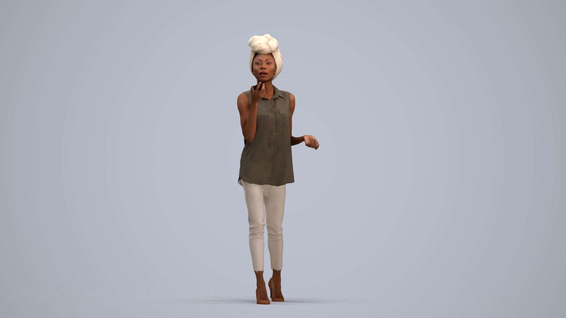 scanned 3D woman casual walking, photogrammetry people for Enscape and V-Ray, standing pose render