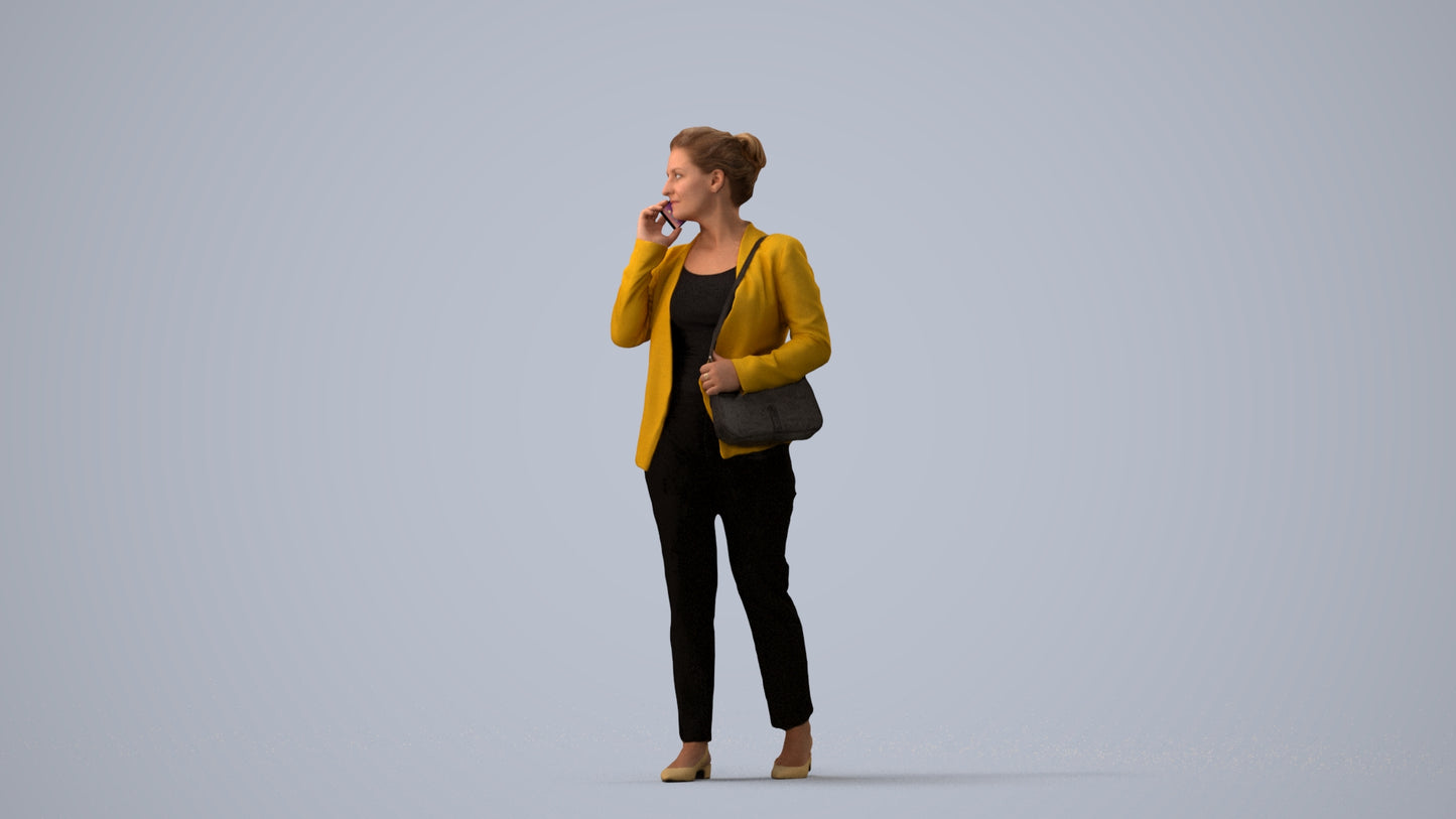 3D people model woman casual walking, scanned human for 3ds Max rendering, three-quarter view render