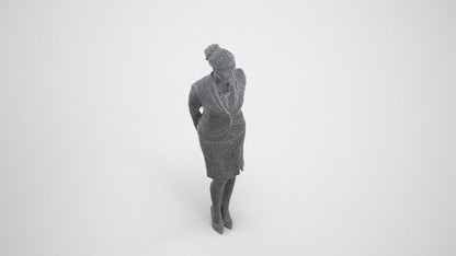realistic 3D woman hospitality, scanned archviz people for Blender and 3ds Max, wireframe three-quarter view