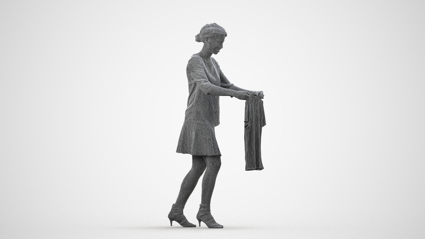 3D scanned woman bathroom casual, photorealistic archviz people for Enscape and SketchUp, wireframe side view