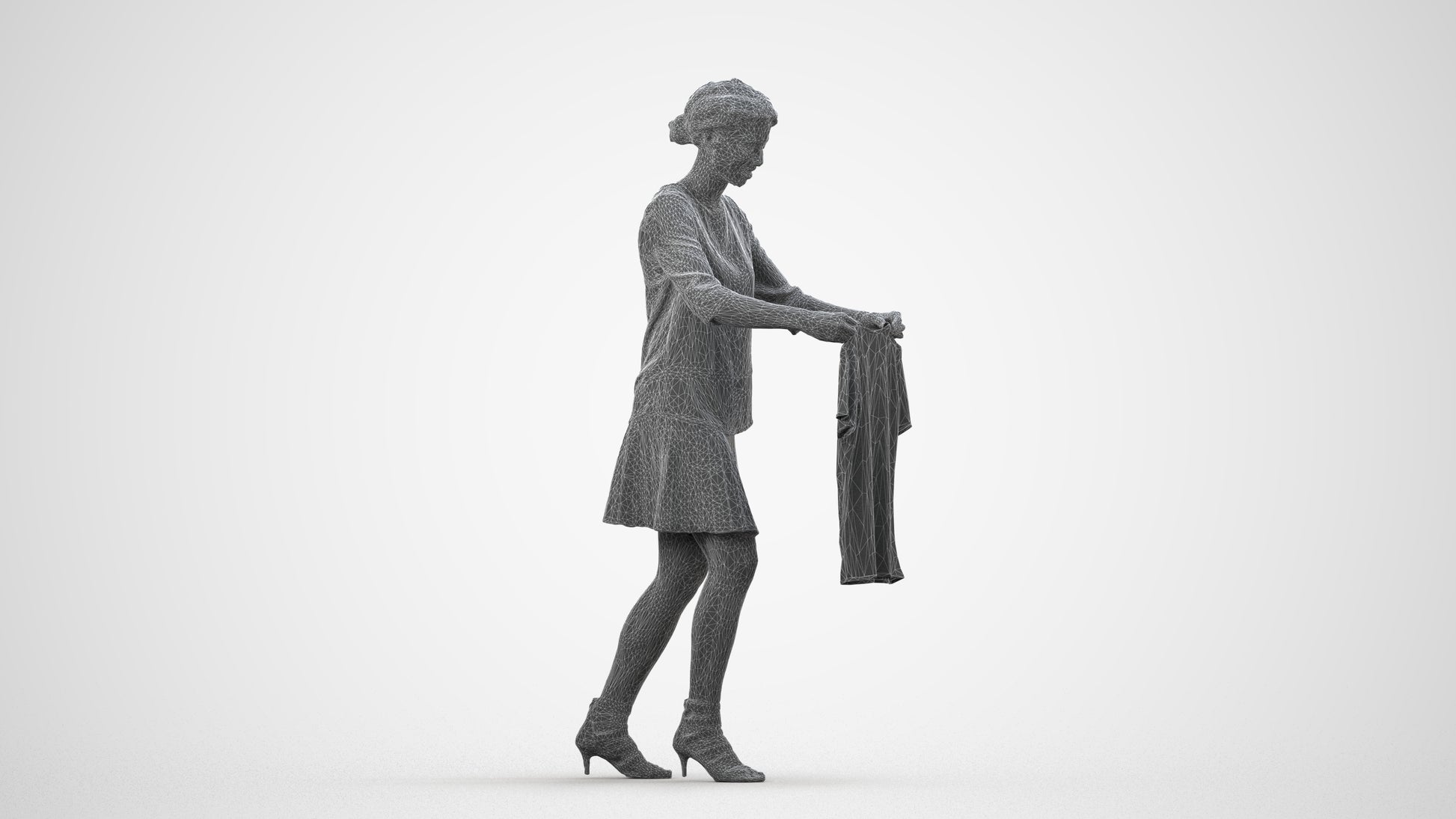 3D scanned woman bathroom casual, photorealistic archviz people for Enscape and SketchUp, wireframe side view
