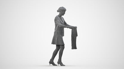 3D scanned woman bathroom casual, photorealistic archviz people for Enscape and SketchUp, wireframe side view