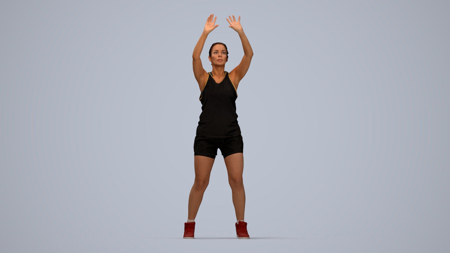 realistic 3D woman sport, scanned archviz people for Blender and 3ds Max, top-down view render