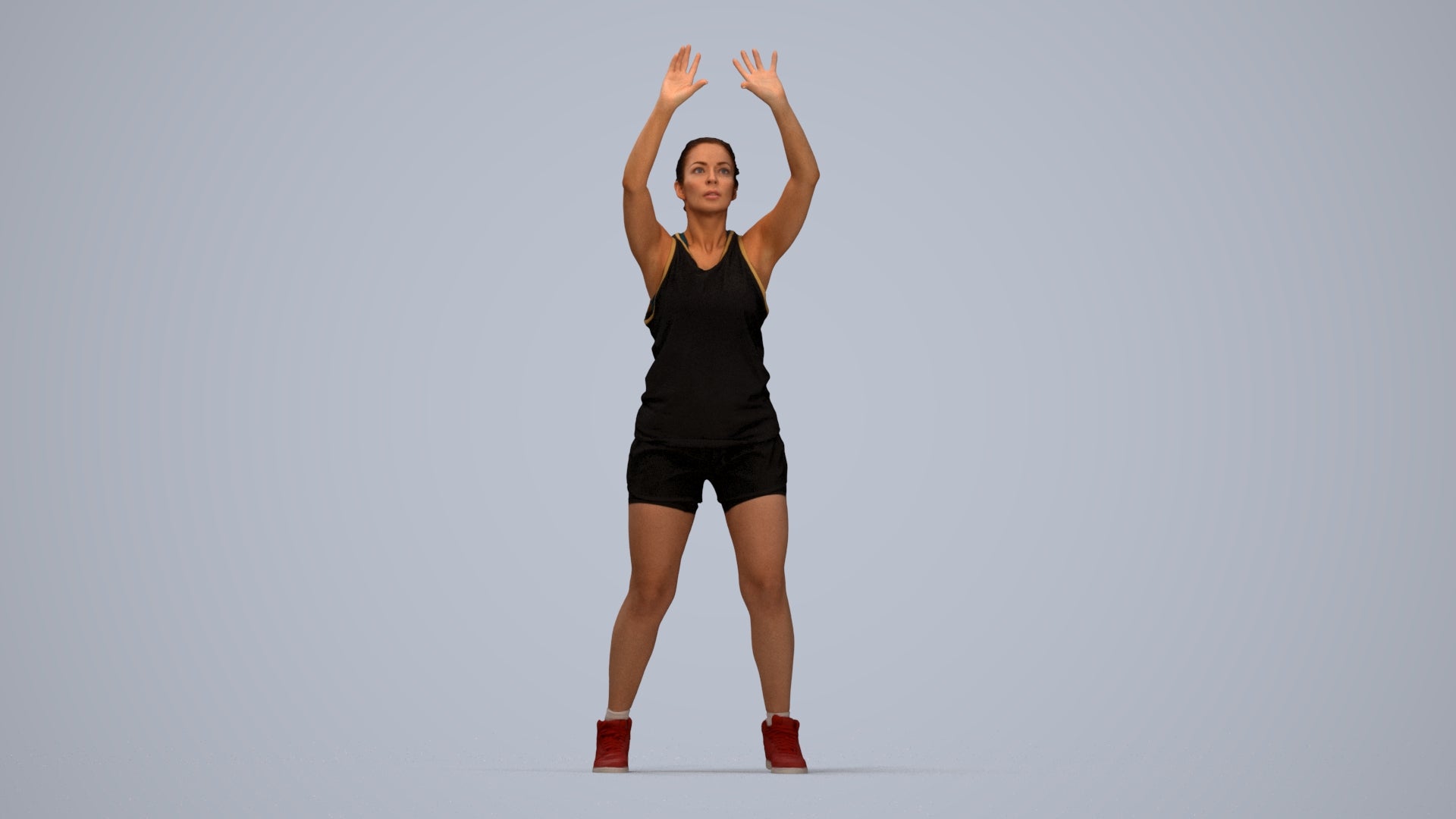 realistic 3D woman sport, scanned archviz people for Blender and 3ds Max, top-down view render