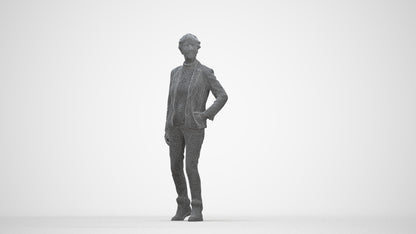 realistic 3D human senior woman business standing, archviz people FBX OBJ for Blender, wireframe back view