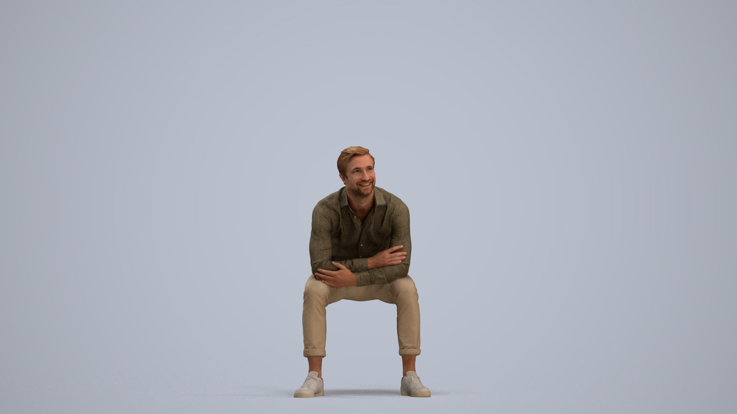 3D scanned man sitting casual, photorealistic archviz people for Enscape and SketchUp, standing pose render