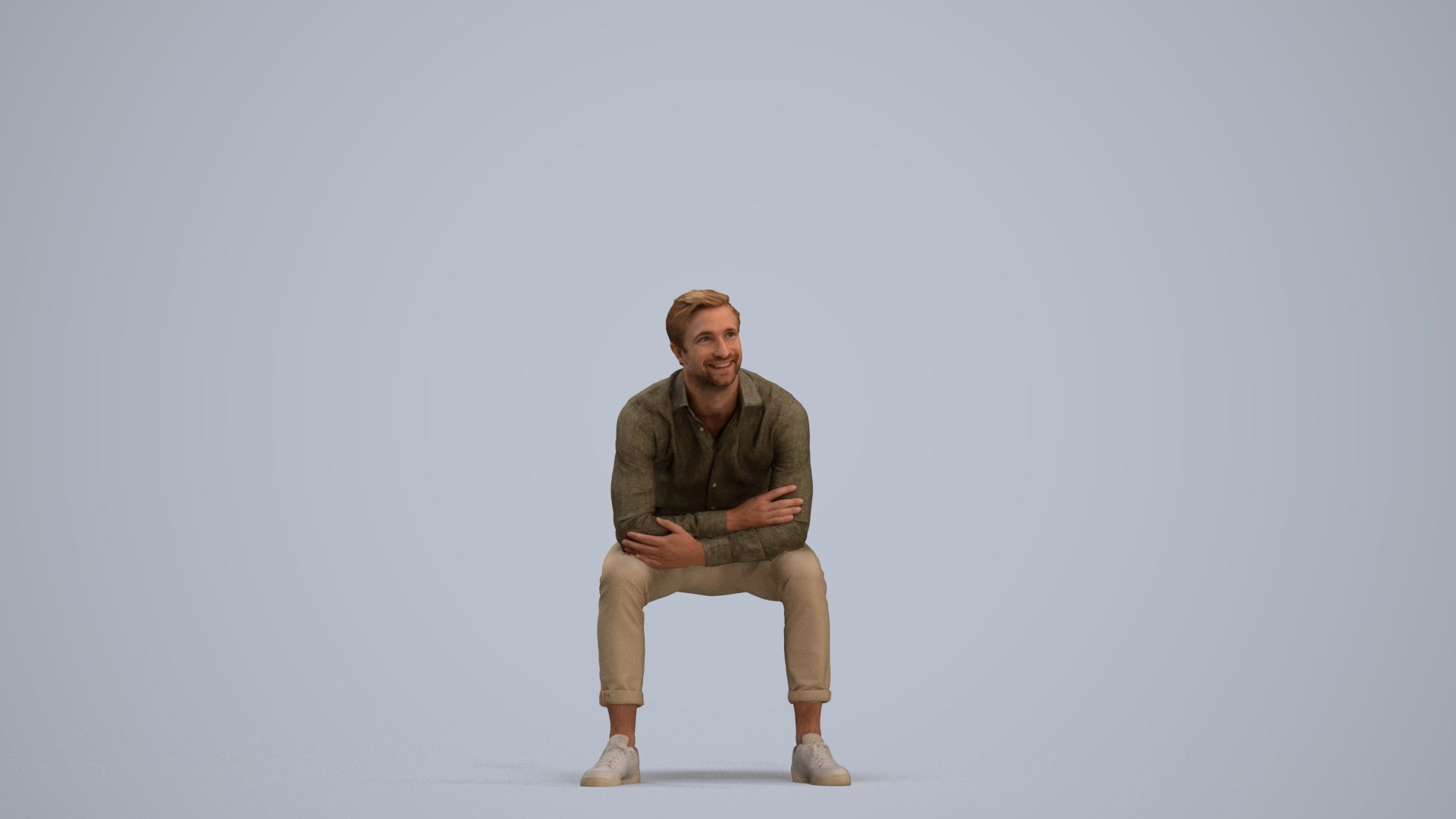 3D scanned man sitting casual, photorealistic archviz people for Enscape and SketchUp, standing pose render