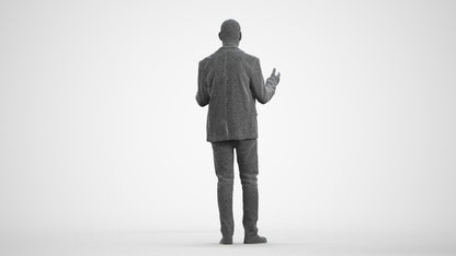 3D scanned senior man business, photorealistic archviz people for Enscape and SketchUp, wireframe front view
