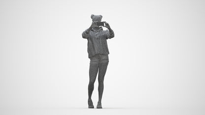 3D people model woman casual standing, scanned human for 3ds Max rendering, wireframe back view
