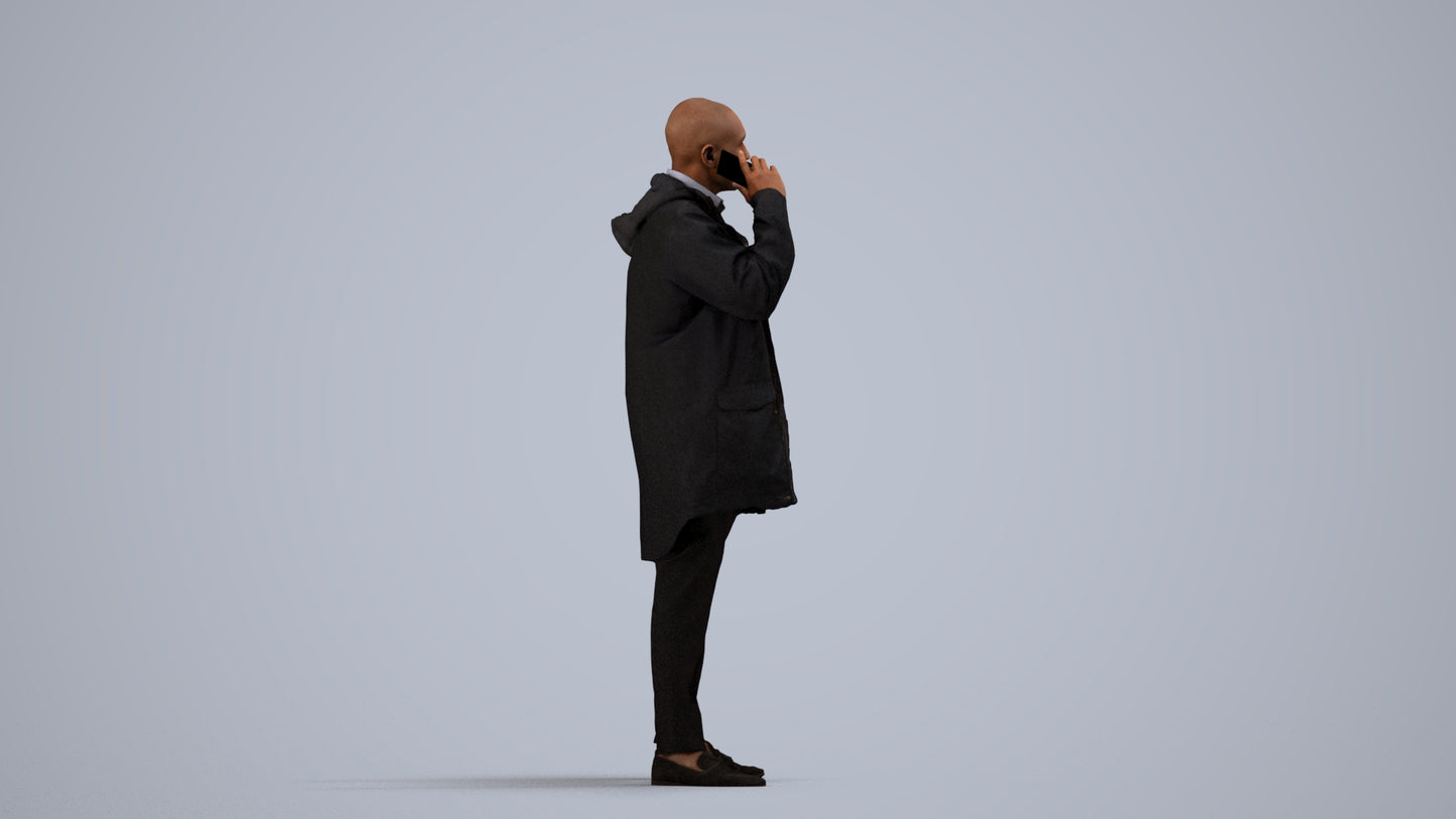 photogrammetry 3D man business standing, realistic human model archviz FBX, side view render