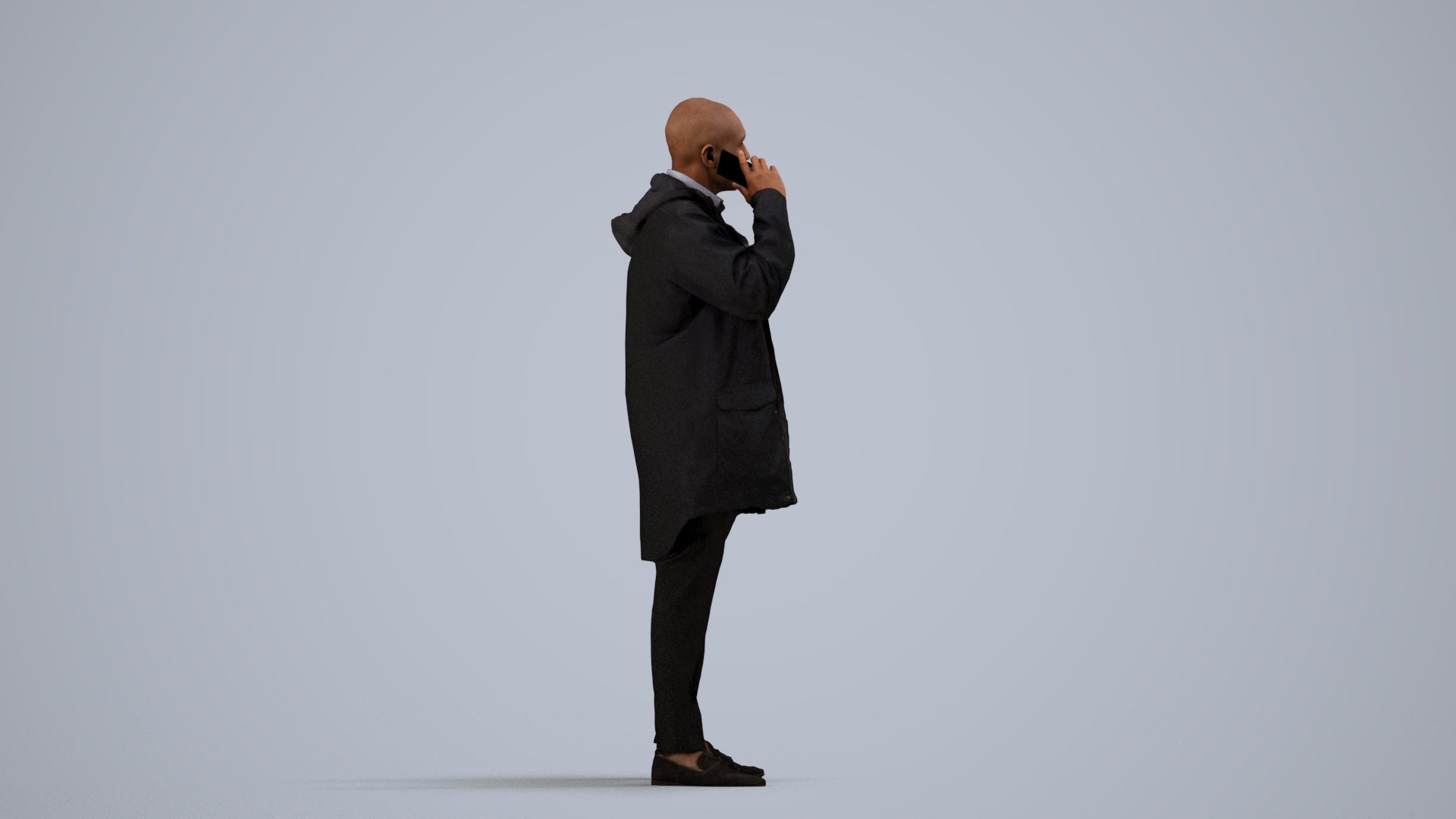 photogrammetry 3D man business standing, realistic human model archviz FBX, side view render
