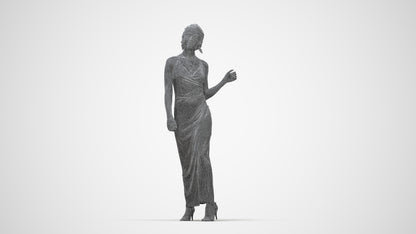 3D human model woman formal formalaffairs, photogrammetry scanned person for archviz, wireframe back view
