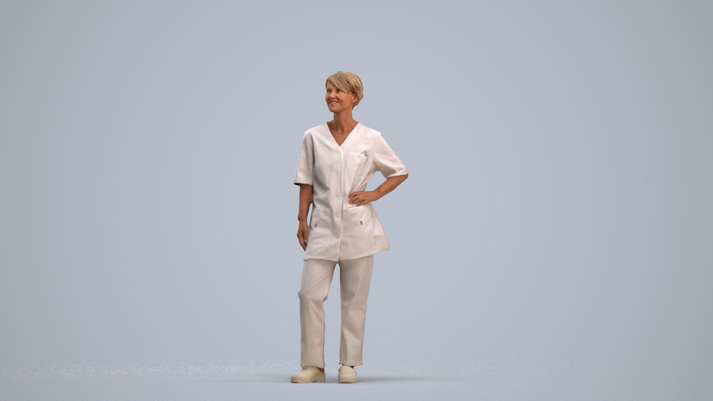 scanned 3D senior woman medical, photogrammetry people for Enscape and V-Ray, standing pose render