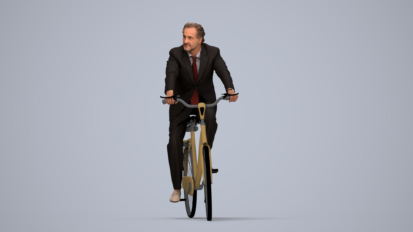 realistic 3D people man business cycling, render-ready for V-Ray and Corona, FBX OBJ, top-down view render