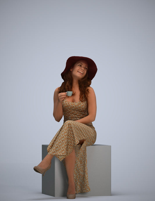 realistic 3D people woman casual sitting, render-ready for V-Ray and Corona, FBX OBJ