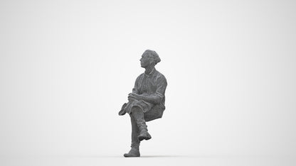3D scanned man sitting casual, photorealistic archviz people for Enscape and SketchUp, wireframe back view