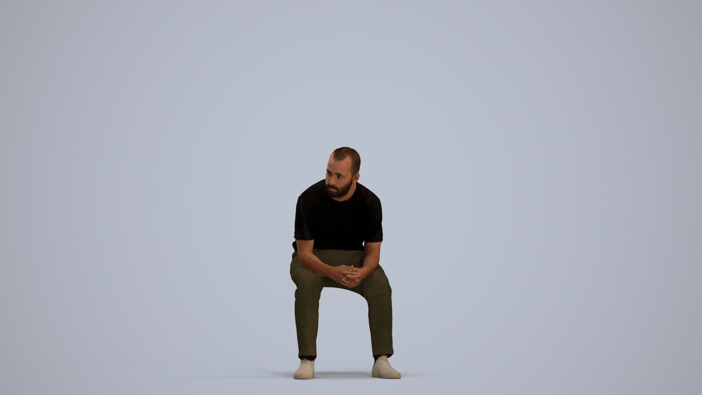 3D people model man casual sitting, scanned human for 3ds Max rendering, standing pose render