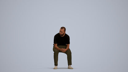 3D people model man casual sitting, scanned human for 3ds Max rendering, standing pose render