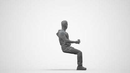 scanned 3D man casual sitting, photogrammetry people for Enscape and V-Ray, wireframe side view