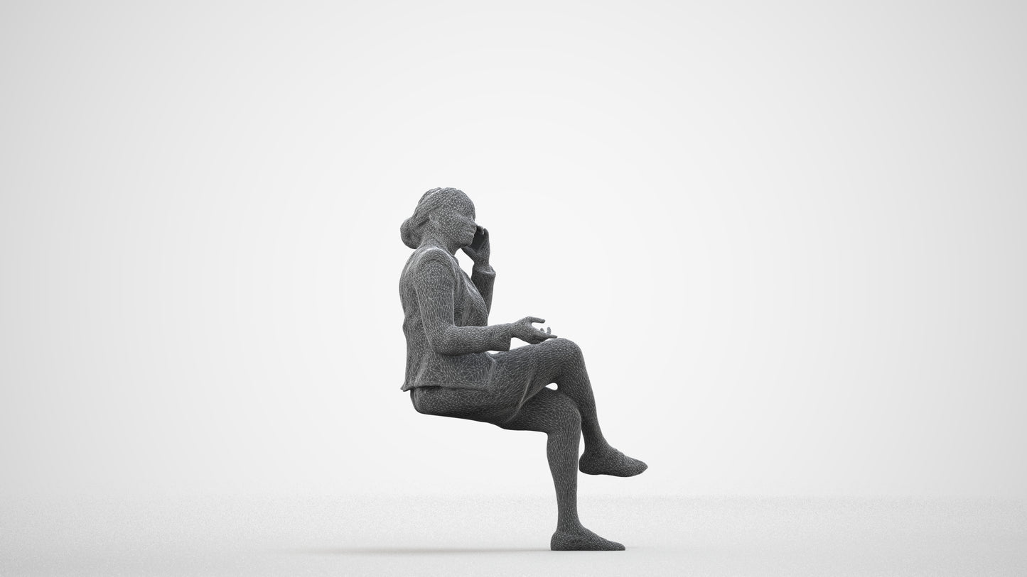 realistic 3D people woman business sitting, render-ready for V-Ray and Corona, FBX OBJ, wireframe side view