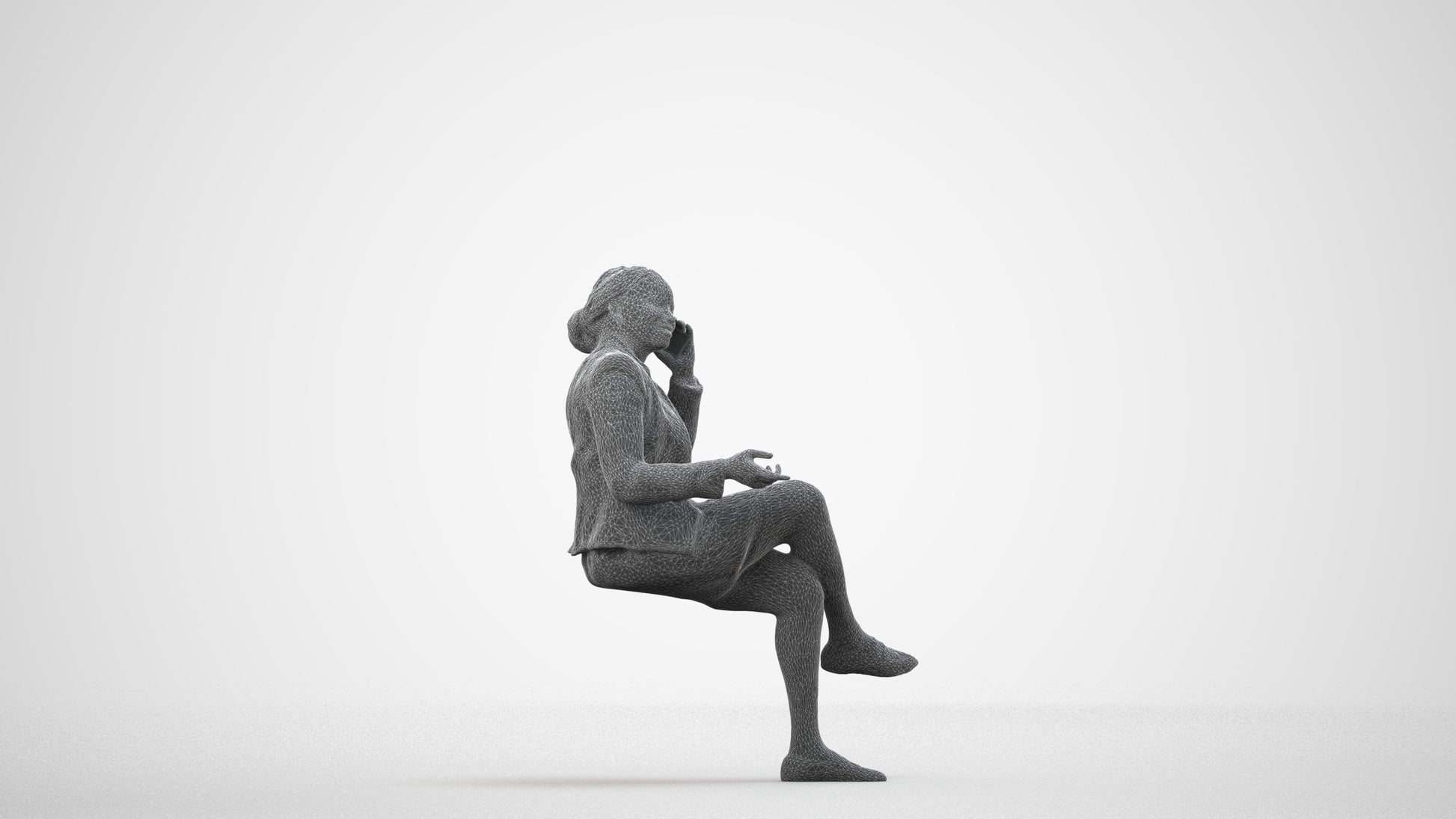 realistic 3D people woman business sitting, render-ready for V-Ray and Corona, FBX OBJ, wireframe side view