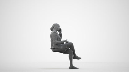 realistic 3D people woman business sitting, render-ready for V-Ray and Corona, FBX OBJ, wireframe side view