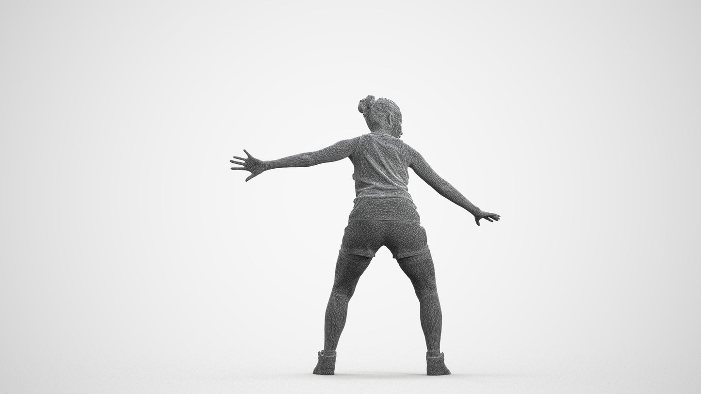 photogrammetry 3D woman sport, realistic human model archviz FBX, wireframe front view