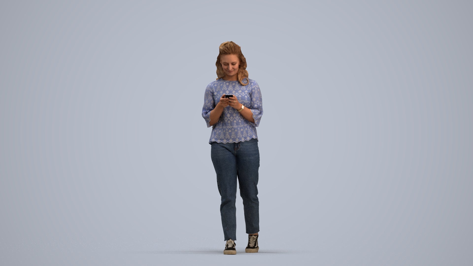 3D people model woman casual walking, scanned human for 3ds Max rendering, standing pose render
