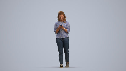 3D people model woman casual walking, scanned human for 3ds Max rendering, standing pose render