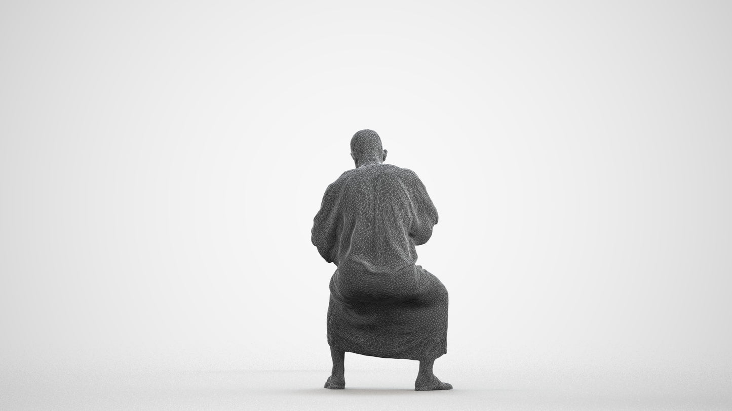 realistic 3D man sitting, scanned archviz people for Blender and 3ds Max, wireframe front view