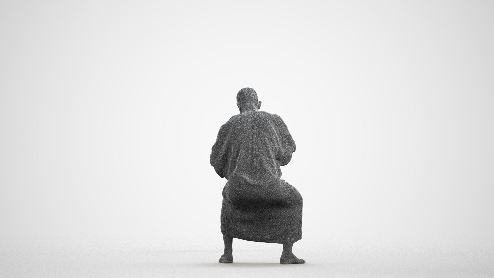 realistic 3D man sitting, scanned archviz people for Blender and 3ds Max, wireframe front view