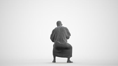 realistic 3D man sitting, scanned archviz people for Blender and 3ds Max, wireframe front view
