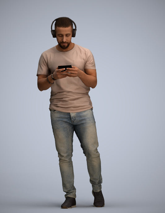 realistic 3D man casual standing, scanned archviz people for Blender and 3ds Max