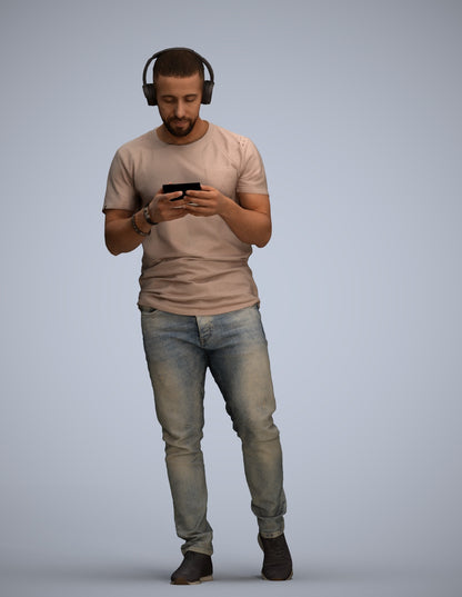 realistic 3D man casual standing, scanned archviz people for Blender and 3ds Max