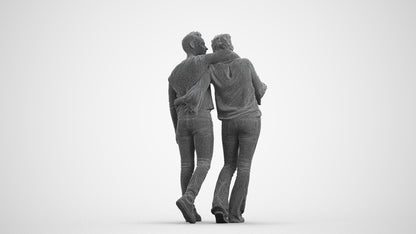 scanned 3D woman casual couple, photogrammetry people for Enscape and V-Ray, wireframe front view