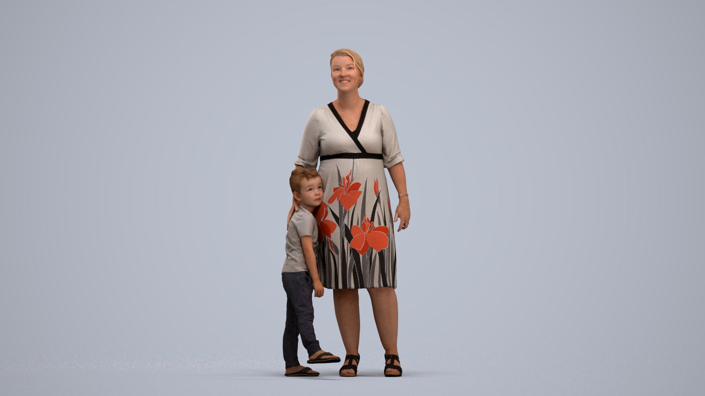 photogrammetry 3D girl casual kids, realistic human model archviz FBX, standing pose render