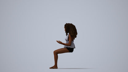 realistic 3D woman casual sitting, scanned archviz people for Blender and 3ds Max, three-quarter view render
