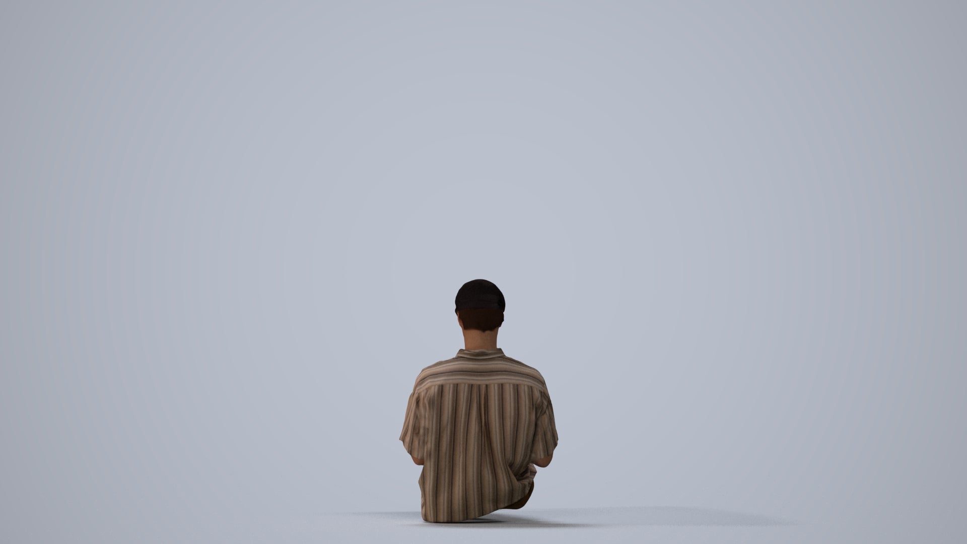 photogrammetry 3D man casual sitting, realistic human model archviz FBX, three-quarter view render