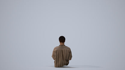 photogrammetry 3D man casual sitting, realistic human model archviz FBX, three-quarter view render