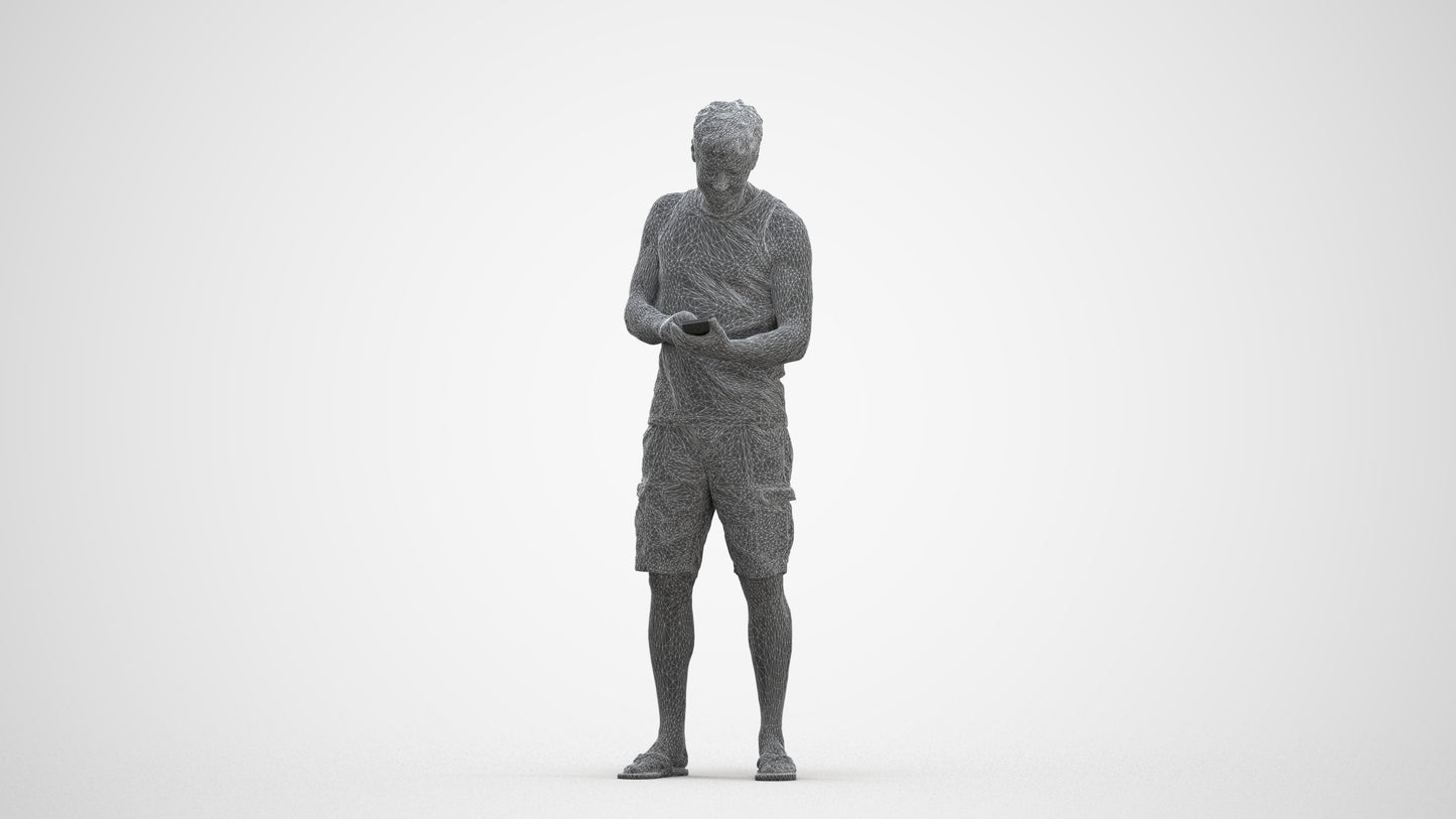 photogrammetry 3D man casual standing, realistic human model archviz FBX, three-quarter front view render