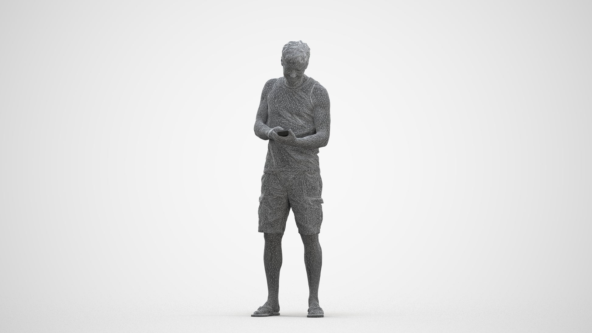 photogrammetry 3D man casual standing, realistic human model archviz FBX, three-quarter front view render