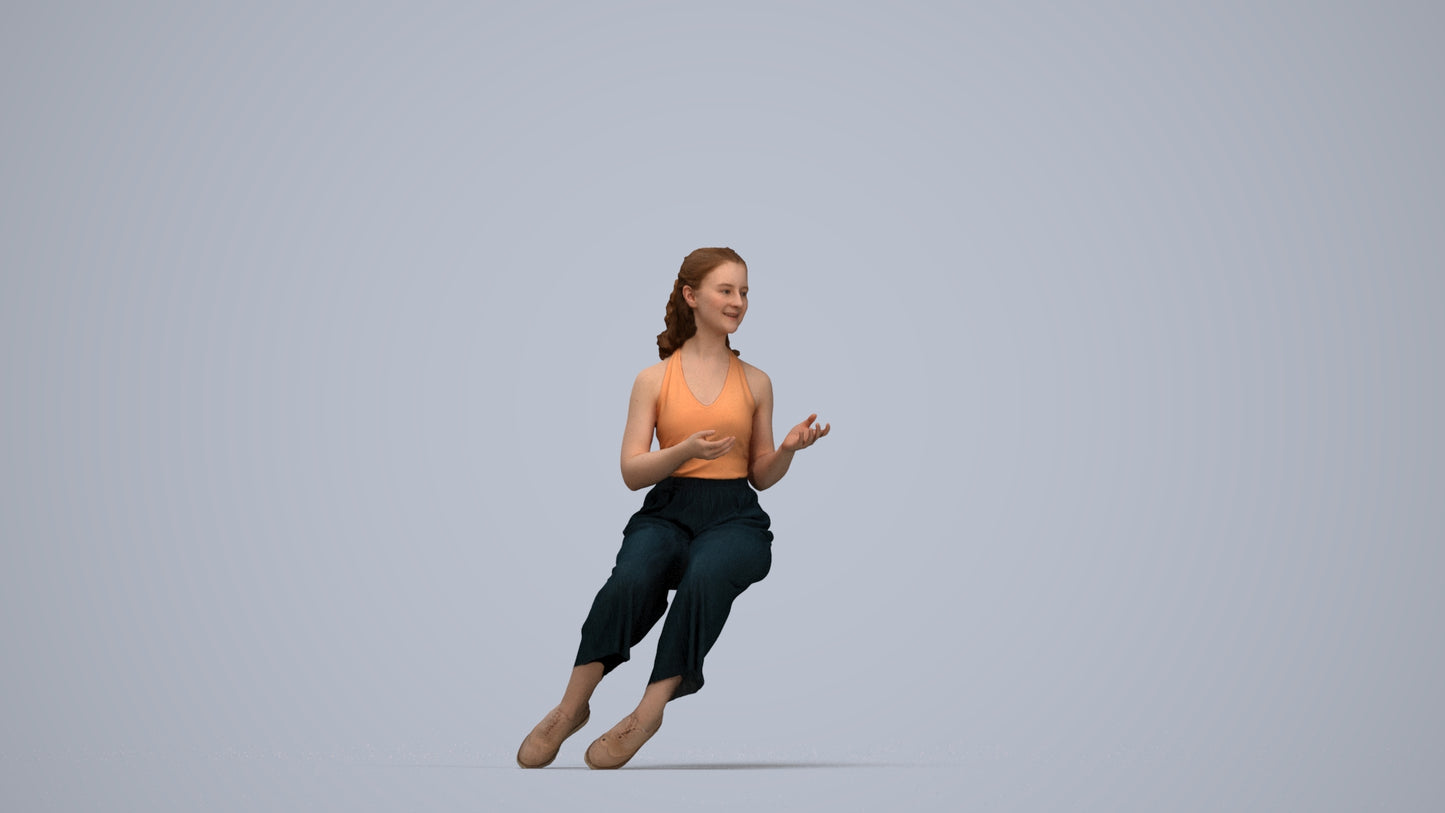 3D people model girl casual kids, scanned human for 3ds Max rendering, top-down view render