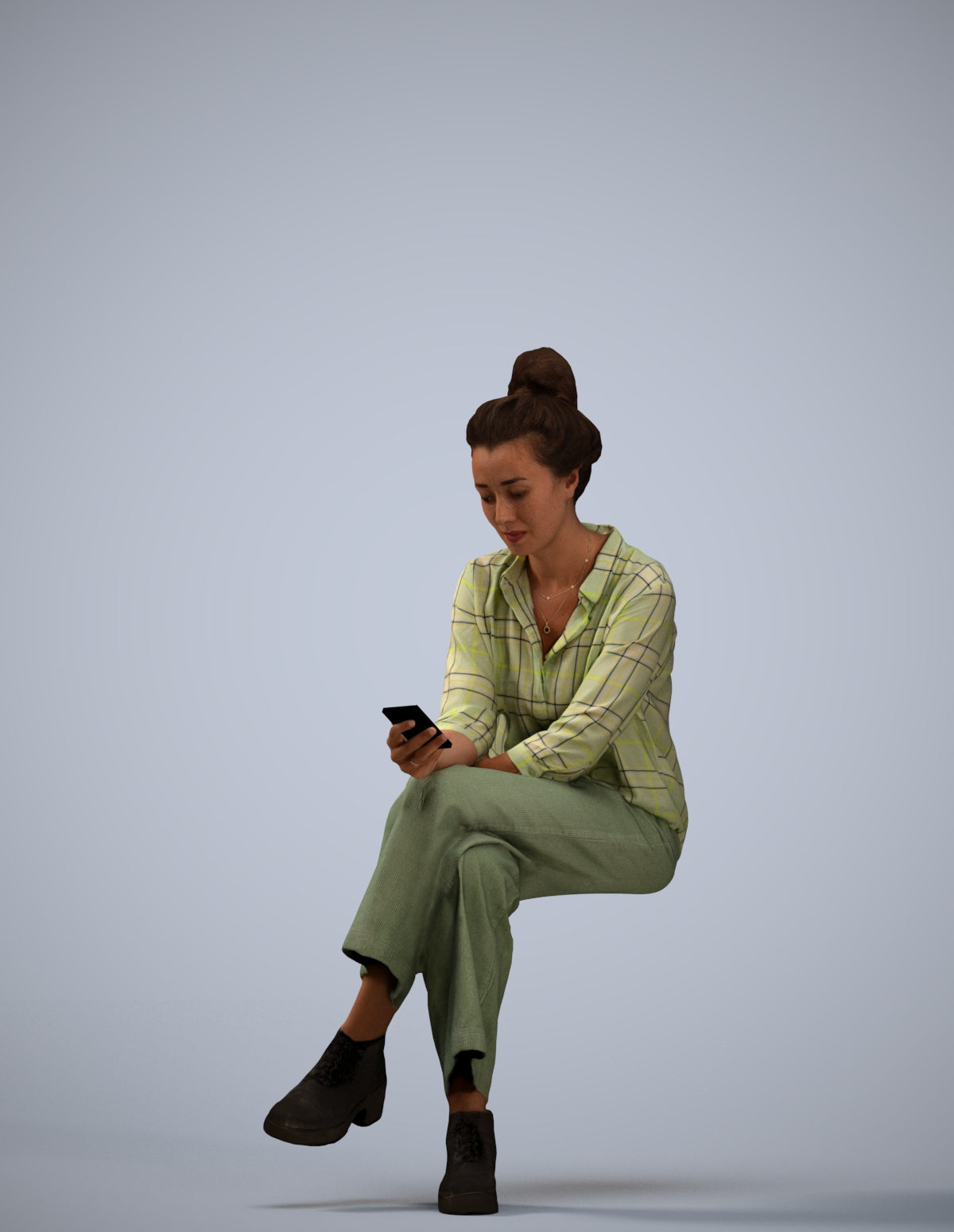 photogrammetry 3D woman casual sitting, realistic human model archviz FBX