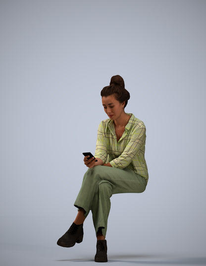 photogrammetry 3D woman casual sitting, realistic human model archviz FBX