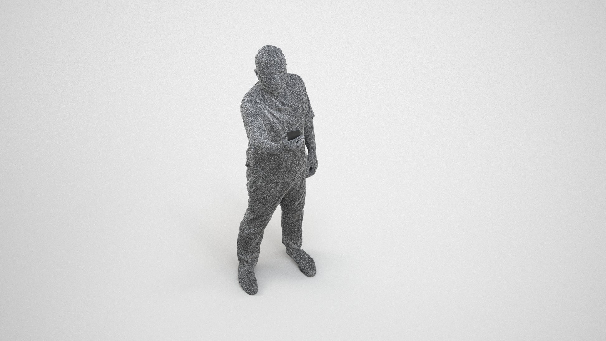 scanned 3D man casual standing, photogrammetry people for Enscape and V-Ray, wireframe three-quarter view