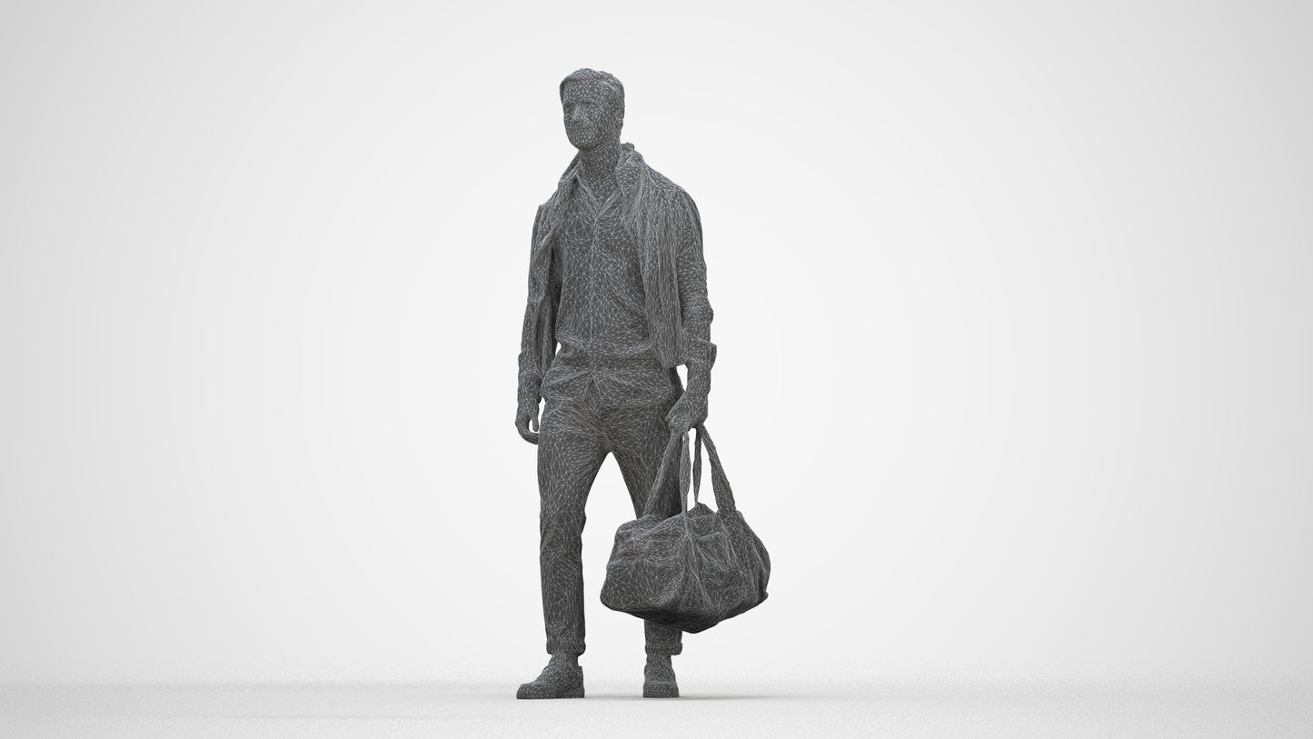 realistic 3D man casual walking, scanned archviz people for Blender and 3ds Max, wireframe back view