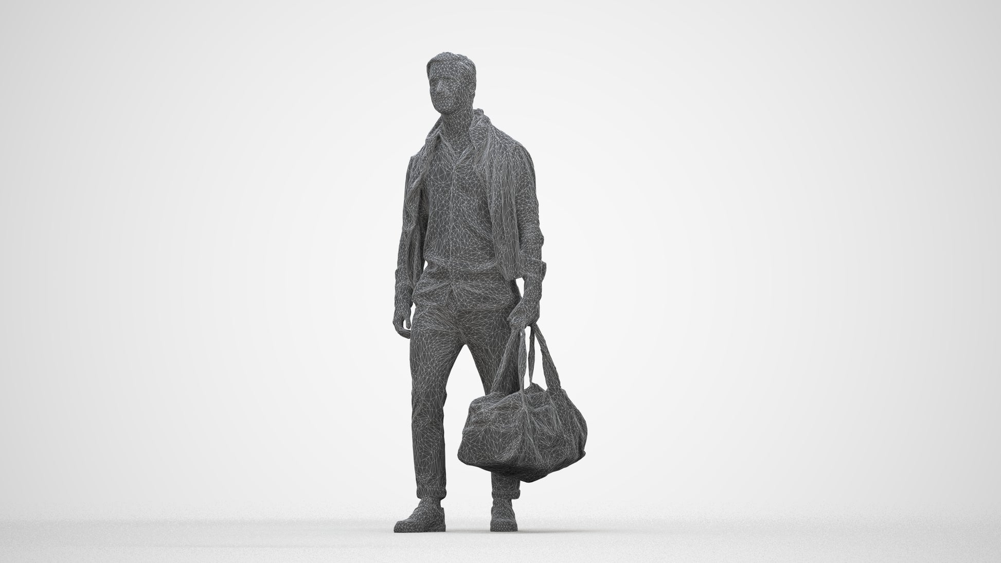 realistic 3D man casual walking, scanned archviz people for Blender and 3ds Max, wireframe back view