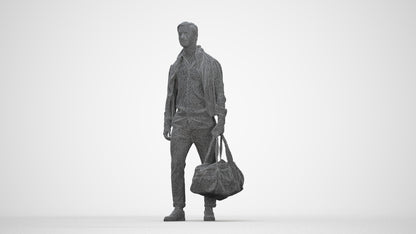 realistic 3D man casual walking, scanned archviz people for Blender and 3ds Max, wireframe back view