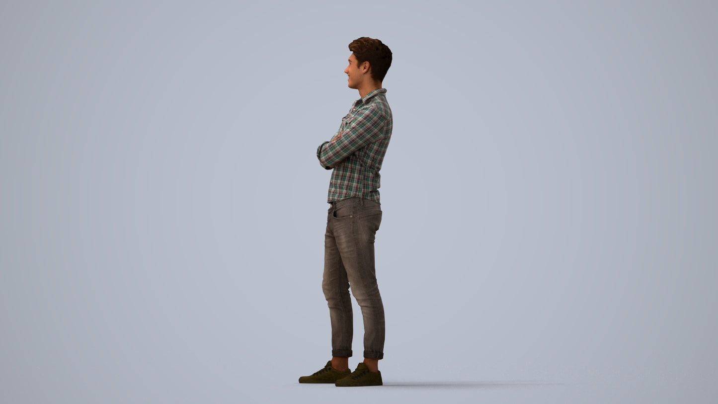 realistic 3D man casual mix, scanned archviz people for Blender and 3ds Max, three-quarter view render
