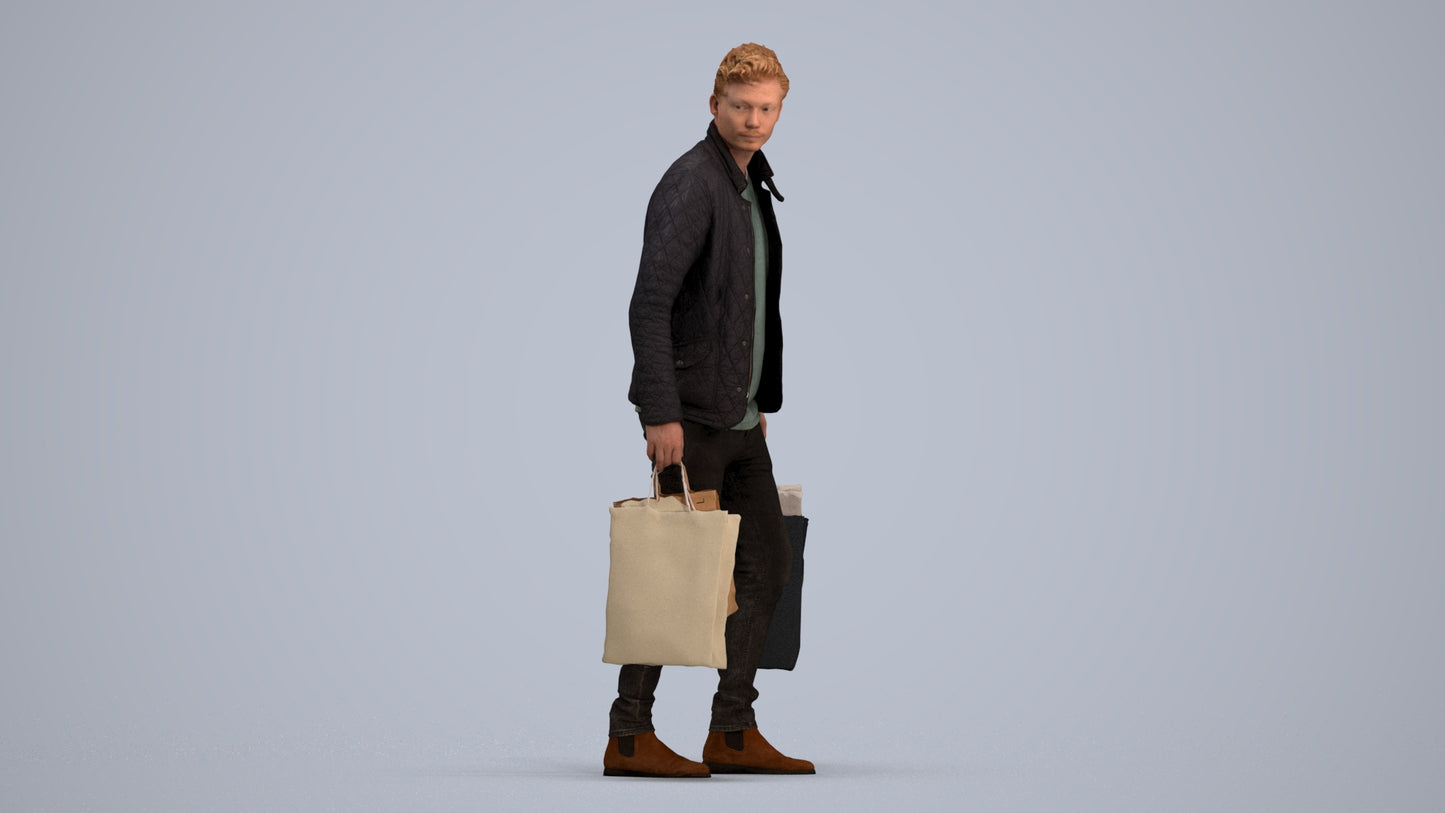 3D scanned man shopping casual, photorealistic archviz people for Enscape and SketchUp, standing pose render